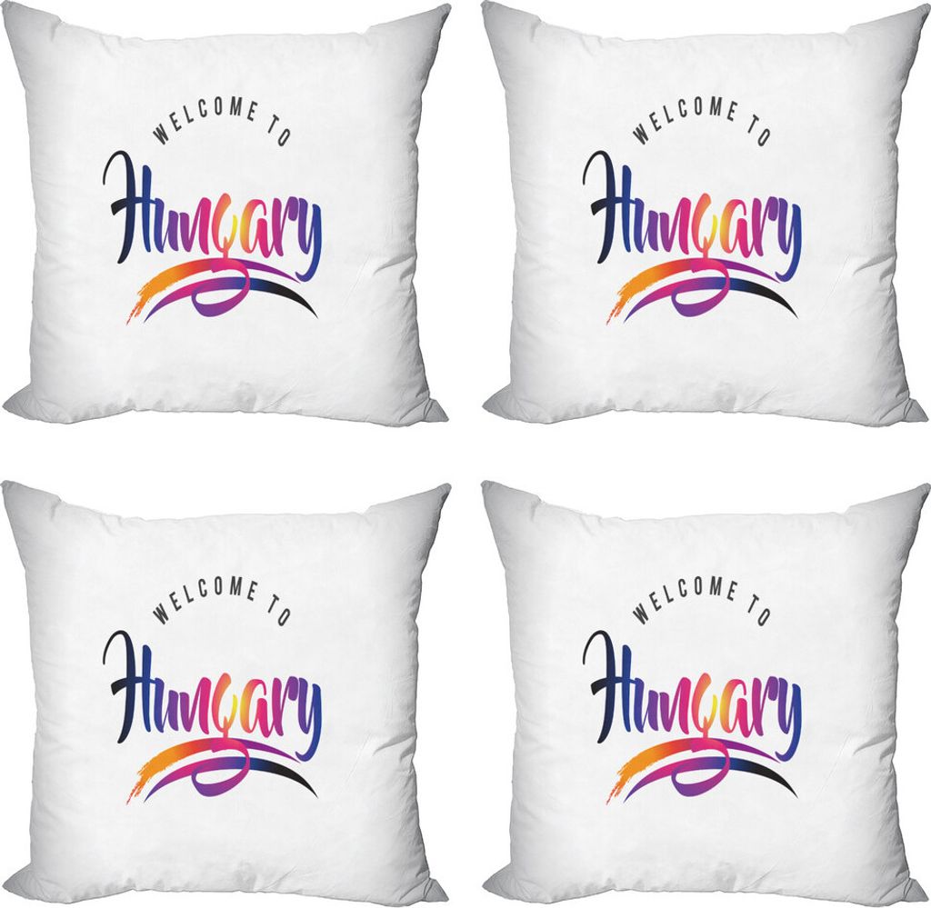 ABAKUHAUS Ungarn Kissenbezug Set (4 Stück), Bunte Willkommen in Ungarn, Moderner Doppelseitiger Digitaldruck, 45 cm x 45 cm, Mehrfarbig