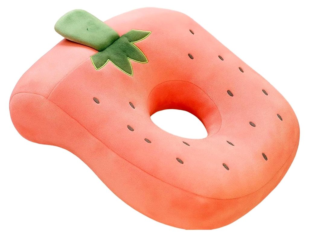 Erdbeerförmiges Schlafkissen, Weiches Nackenkissen für Büro, Kissen mit Loch für das Ohr, geeignet für Schlafen in Klassenzimmern, Büros, Bib...