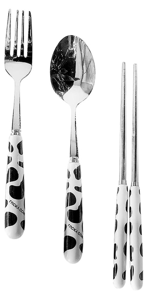 Tragbares Campingbesteckset mit Gabel, Löffel und Essstäbchen aus Edelstahl im Etui für Picknick, Grillen und Outdoor-Aktivitäten