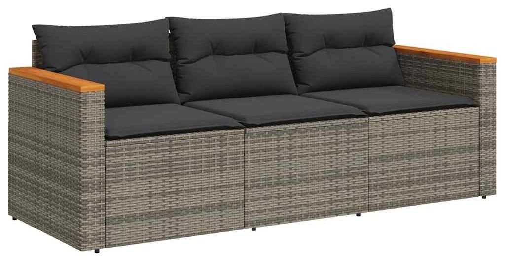 vidaXL Gartensofa mit Kissen 3-Sitzer Grau Poly Rattan Produktbild 