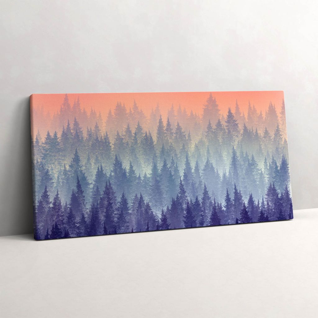Wald im Nebel – Leinwandbild Wandbild – 100x50 cm – Leinwandbilder – Wandbilder – Schlafzimmer – Flur
