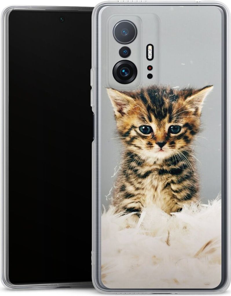 DeinDesign Handyhülle für Xiaomi 11T 5G Silikon Hülle Case Smartphone Schutzhülle Feder Haustier Katze