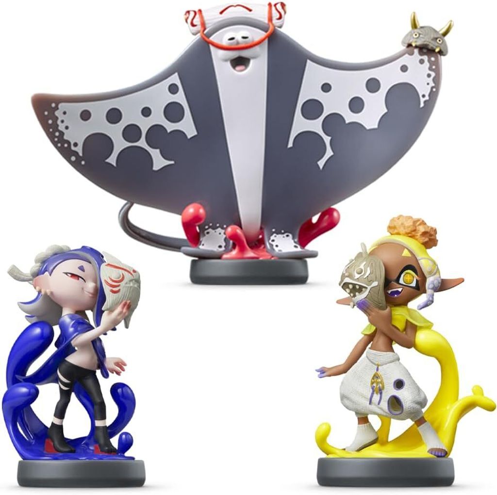 Three amiibo figures from the Splatoon video game series are displayed against a white background.