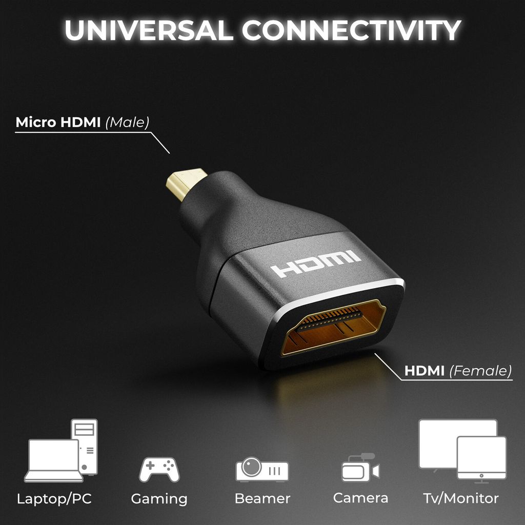 DeleyCON Micro HDMI Adapter – 4K@60Hz, HDMI 2.0, Aluminium, Für Ultra-HD & Gaming
