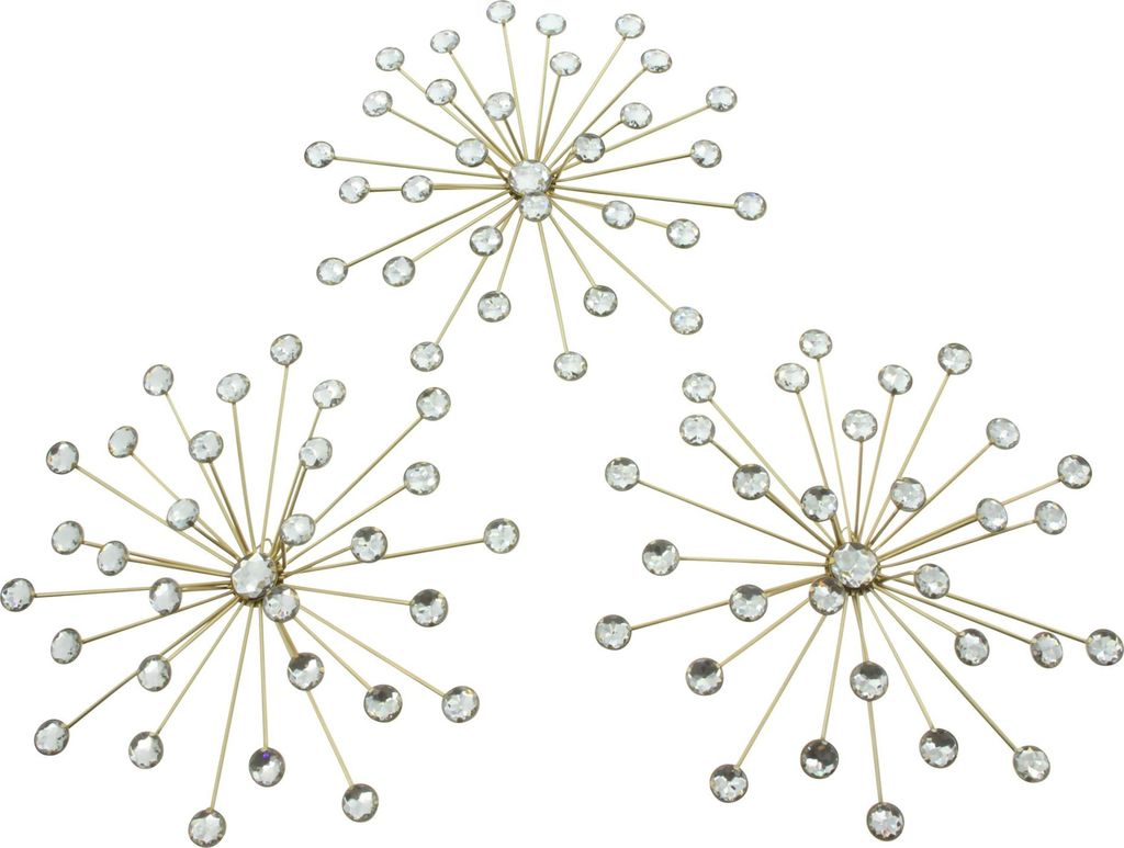 3x 3D Wanddeko Kristall-Blüte Metall & Glassteine gold Produktbild 