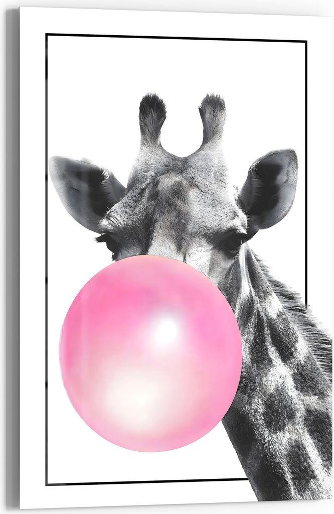 DEQOART Glasbild Echtglas 60x90 cm 'Verspielte Giraffe' Wandbild Bild modern Deko