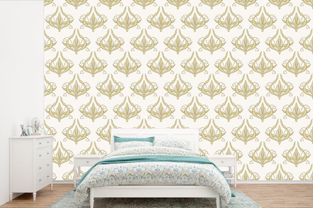 MuchoWow Fototapete für Wohnzimmer oder Schlafzimmer Wandtapete Vinyl Motivtapete Muster - Blumen - Jugendstil - 450x300 cm - Gemusterte