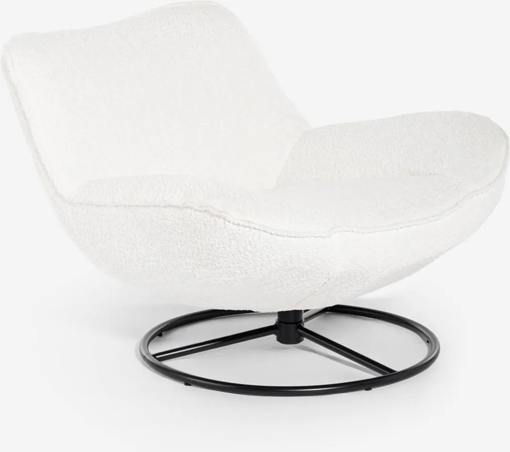 Fauteuil de bureau design et pivotant en bouclette blanche Konn