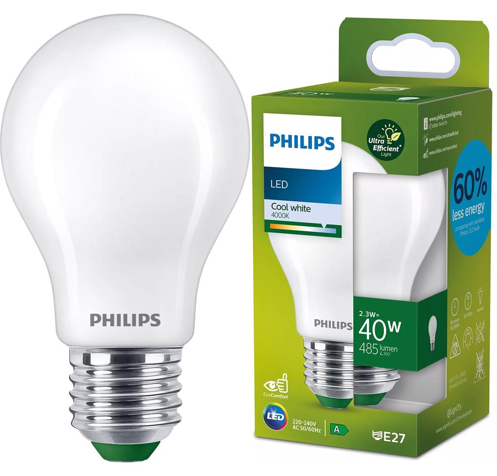 Philips Filament-Lampe, Milchglas, 40W A60 E27, 2,3 W, 40 Produktbild 