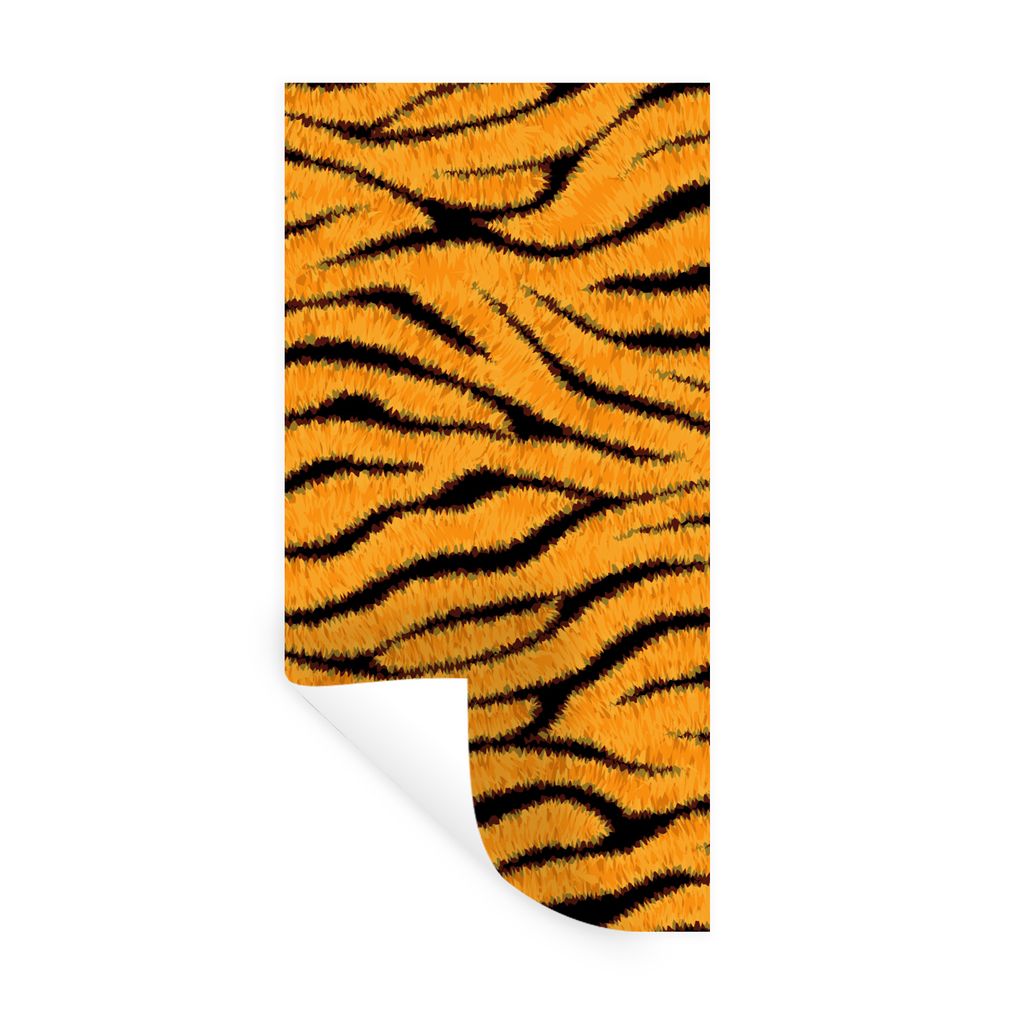 MuchoWow Wandtattoo Wandsticker Wandaufkleber Tigerdruck - Orange - Schwarz 40x80 cm Selbstklebend und Repositionierbar - Repositionierbar - Wass...