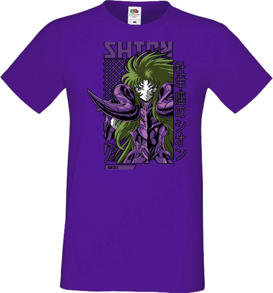 Herren T-Shirt Anime Manga Saint Anime Seiya Aries Shion, Man M / Lila
