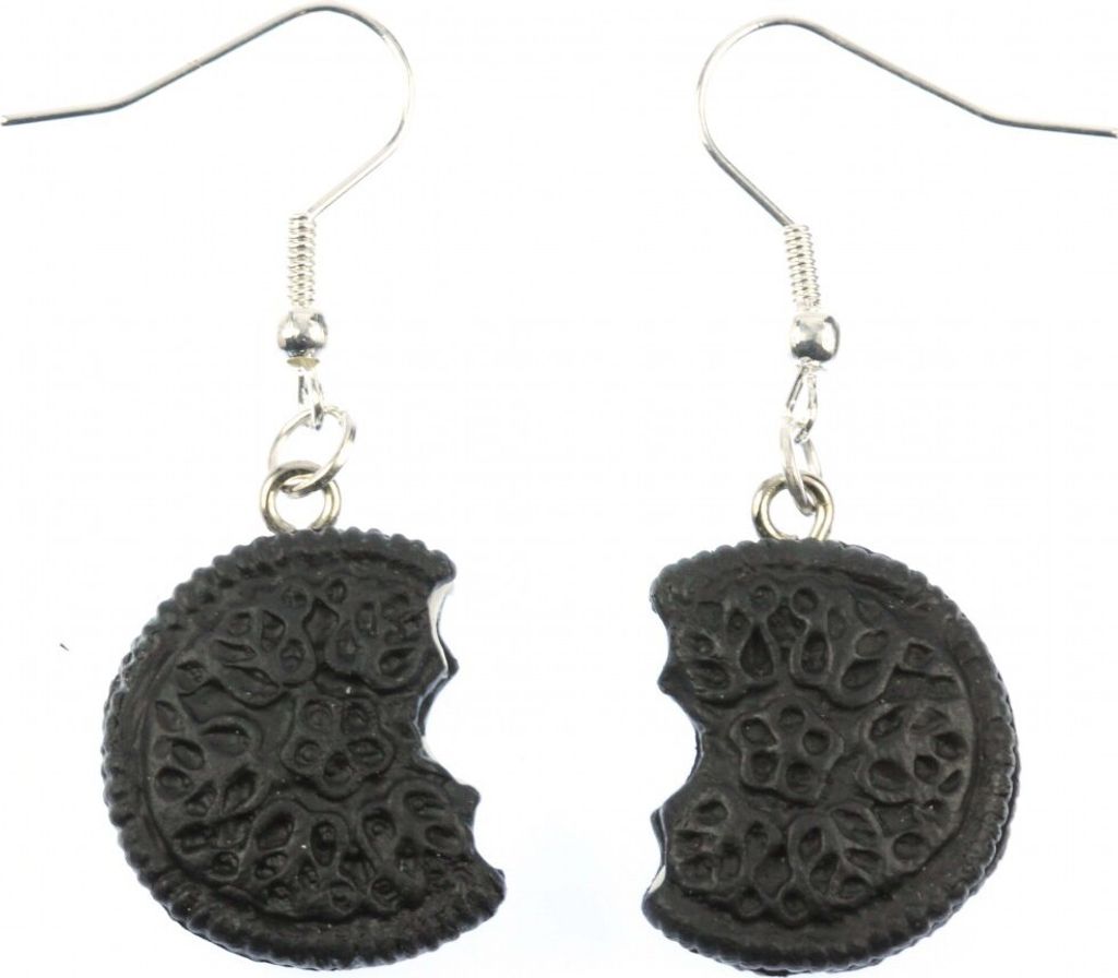 Doppelkeks mit Biss Ohrringe Miniblings Hänger Keks Cookie Kekse Füllung dunkel