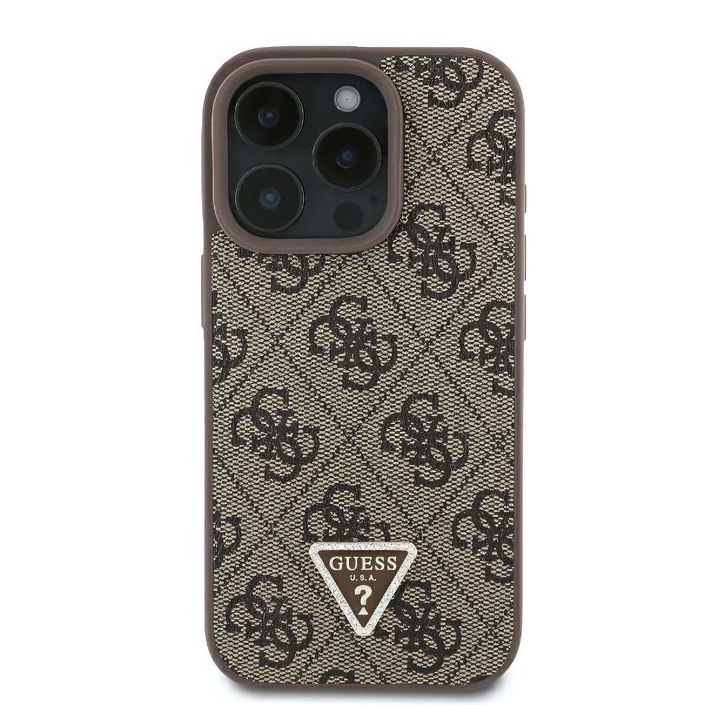 Guess GUHCP16LP4TDPW iPhone 16 Pro 6.3" braun hardcase Leder 4G Triangle Strass Schutzhülle