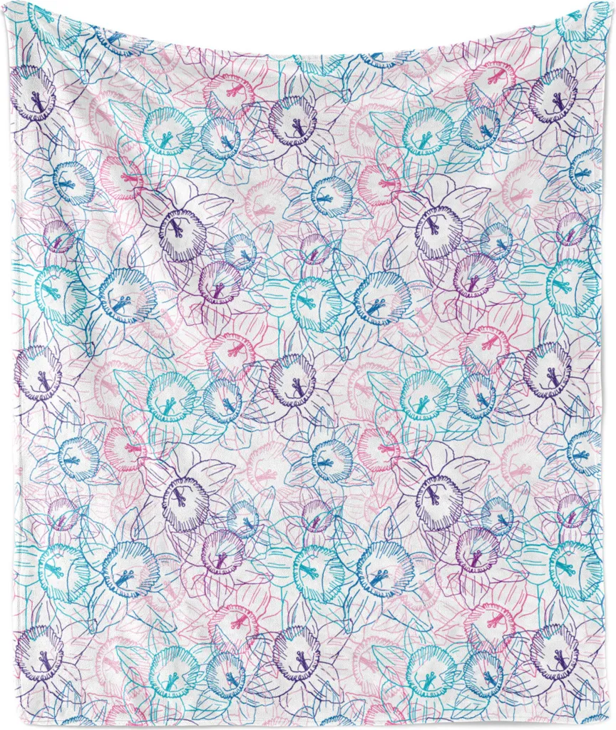 ABAKUHAUS Narciso Morbida coperta in flanella felpata, motivi floreali pastello in diverse tonalità, motivo bouquet botanico, 175 x 230 cm, multicolore bianco