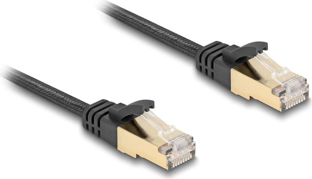 Delock RJ45 Flachband Netzwerkkabel mit Geflechtmantel Cat.6A U/FTP Stecker zu Stecker 3 m schwarz