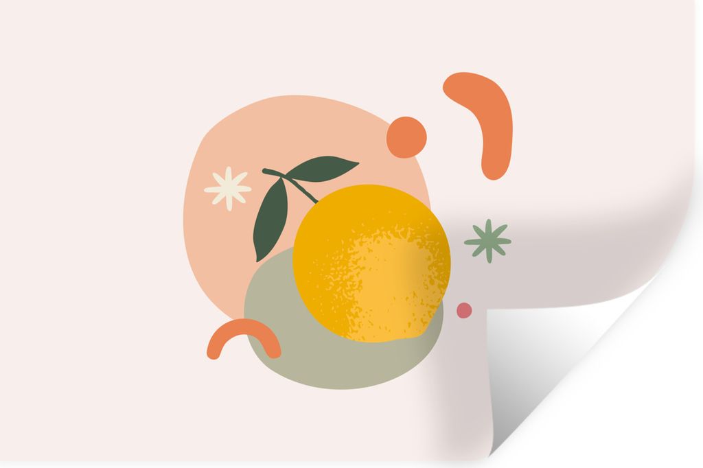 MuchoWow Wandtattoo Wandsticker Wandaufkleber Zitrone - Obst - Pastell 90x60 cm Selbstklebend und Repositionierbar - Aufkleber