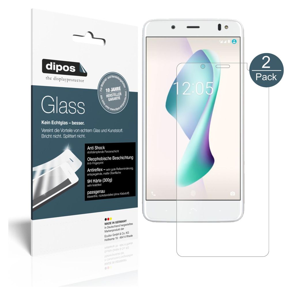 2x Schutzfolie für BQ Aquaris VS Plus matt - Anti-Shock 9H Folie dipos Glass