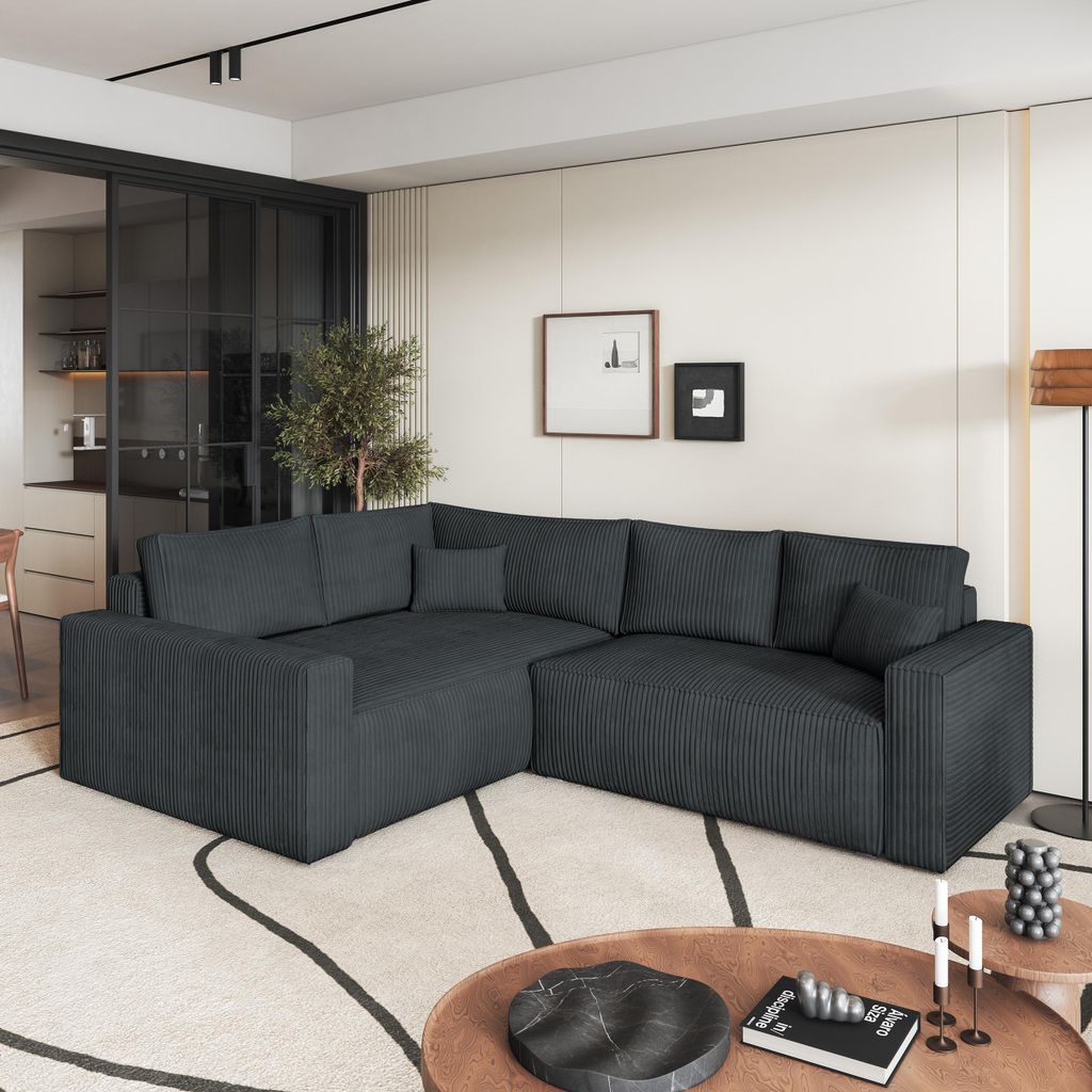 Masseno Ecksofa ERONIS L-S mit Schlaffunktion L-Form, Sofa mit Bettkasten, Wohnzimmersofa, Couch, Soffa, Bettsofa, Couchgarnitur- Grau, POSO 34