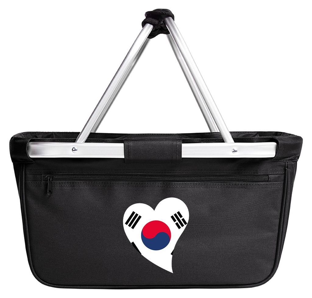 Huuraa Einkaufskorb Südkorea Flagge Herz 20 Liter Black faltbarer Tragekorb Geschenkidee