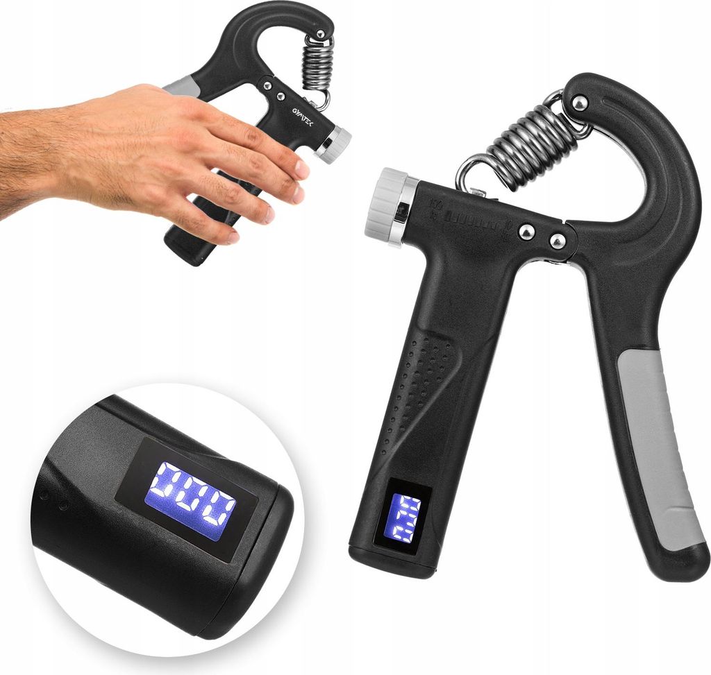 Gymtek Fingerhantel mit Zählfunktion, Handtrainer, Grifftrainer, Handmuskeltrainer, Unterarmtrainer - Wiederstand 10-100 kg - Trainingsgerät Ho...