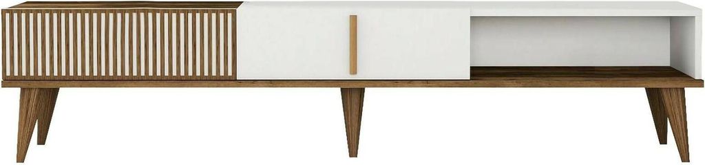 Mobile porta TV Aquila, Credenza da soggiorno, Armadio basso per TV, Base parete attrezzata, 180x35h40 cm, Noce e Bianco