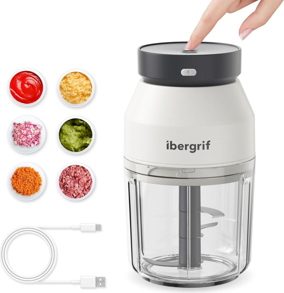 Ibergrif M503 Multizerkleinerer Elektrisch,Zerkleinerer Elektrisch 400ml, USB-Aufladung, Portabilität Zwiebelschneider Elektrisch,