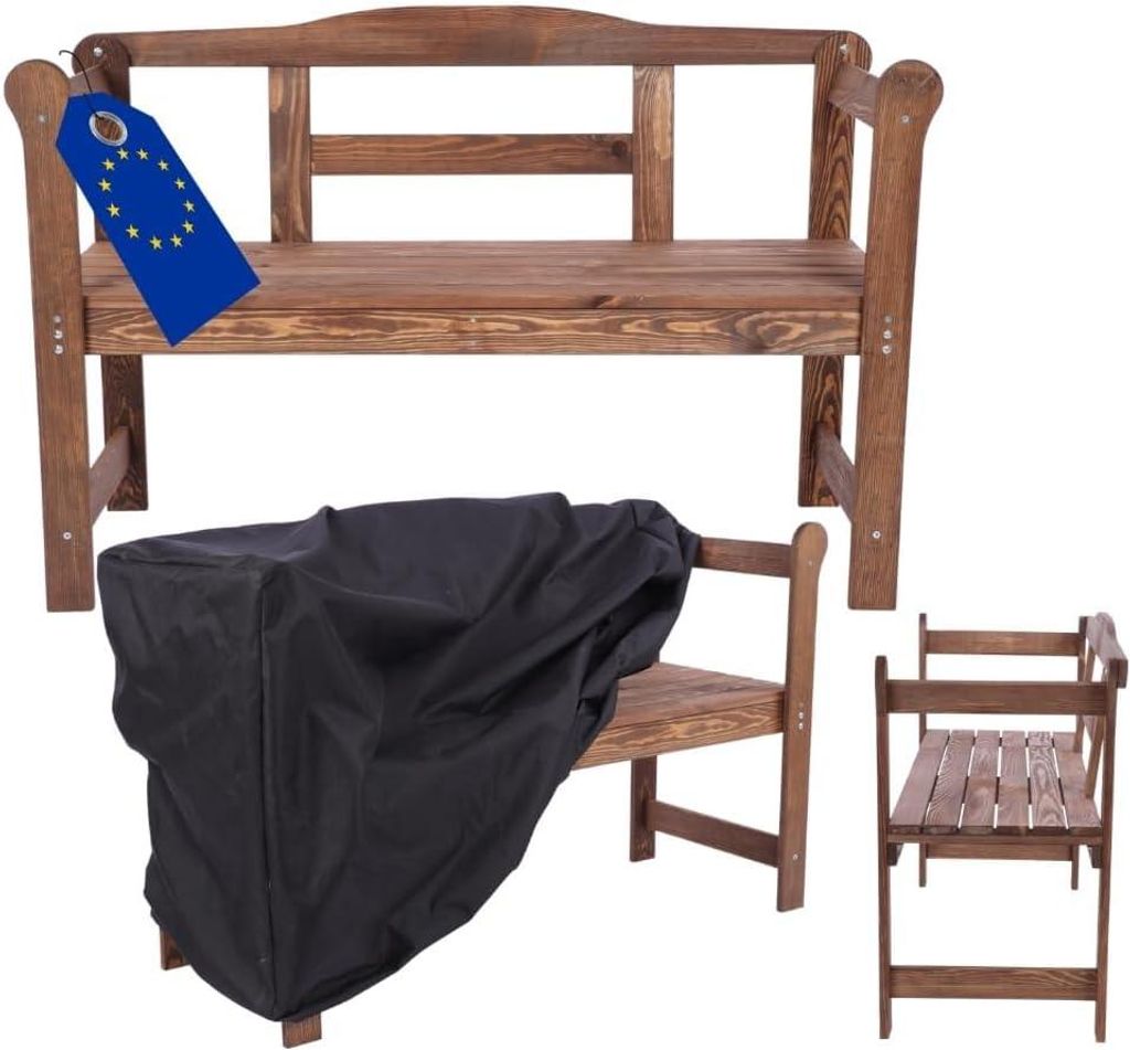 MODO24 Gartenbank Holz, 2-Sitzer, Schutzhülle Cordura, Friesenbank, Parkbank, Massivholz, 46x118x78 cm, Braun Imprägniert, G01