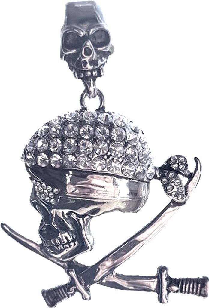 Edelstahl Anhänger Totenkopf XXL mit Säbeln und Steinen