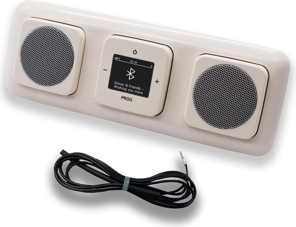 Busch Jäger DAB+ Unterputz Bluetooth (in and out) Radio 8217U-101 DURO2000 cremeweiß, Set mit 2 x Lautsprecher, Abdeckungen, Rahmen inkl. 0,9 m E...