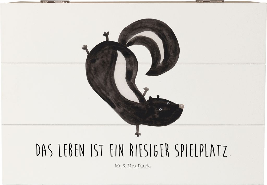 Mr. & Mrs. Panda Box Stinktier Handstand 22 x 15 cm - Weiß - Geschenk, Wildtier, Stinker, erinnerungsbox holz, geschenkkiste, Spielplatz, fotobox,...