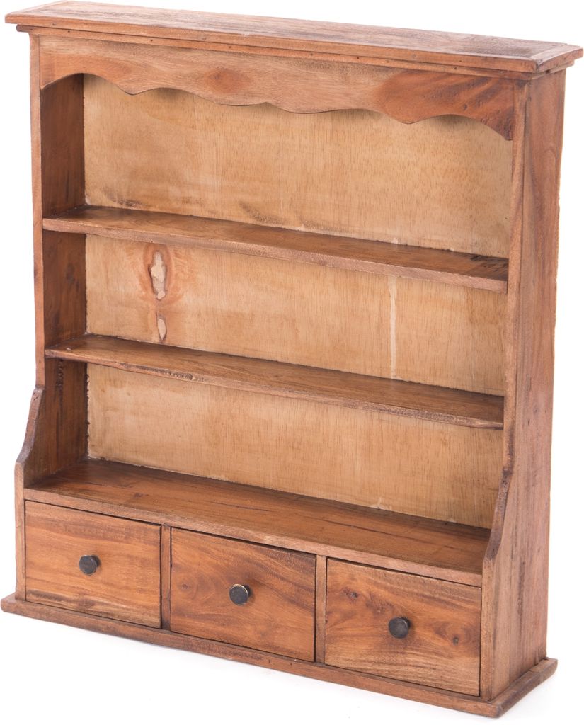 WANDREGAL "NELIA" | Mahagoni Holz, 62 cm | Küchenregal mit Schubladen