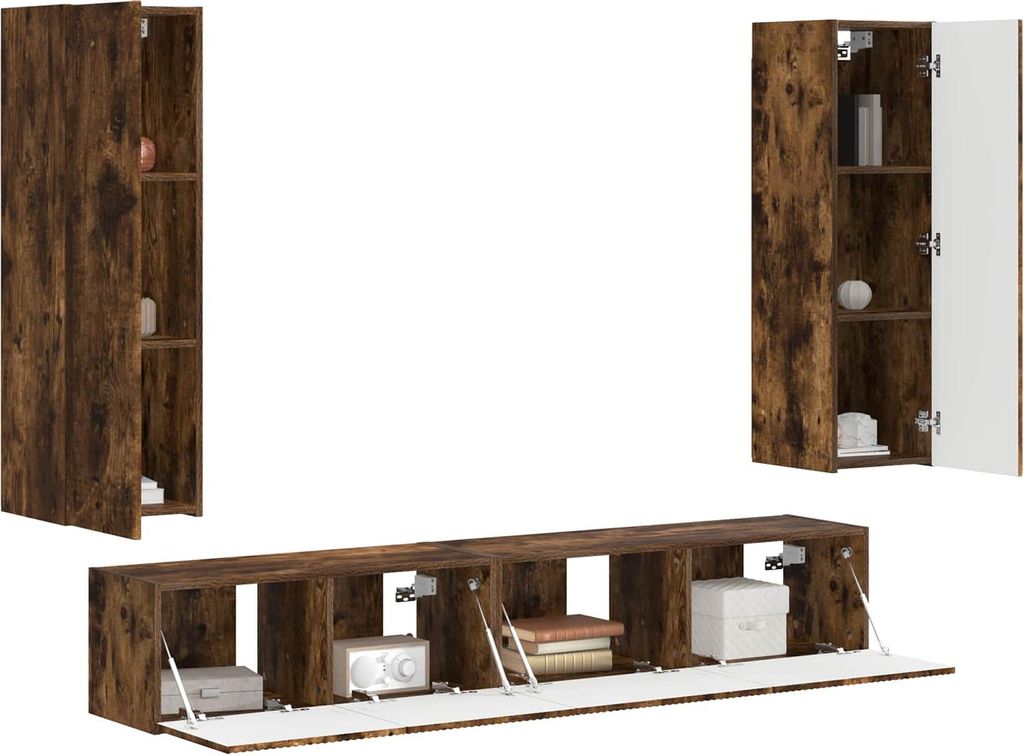 (Design 2026) TV-Schrankset 3 pcs - Montage erforderlich - Geräucherte Eiche Holzwerkstoff - HOMMIE 550867 - TV-Schränke