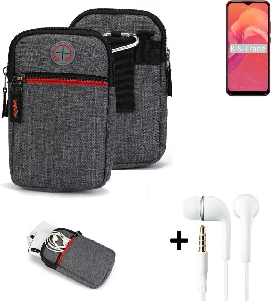 K-S-Trade Gürteltaasche + Kopfhörer kompatibel mit Doogee X96 Handy Tasche Holster Schutz Hülle Handy Hülle grau Zusatzfächer 1x