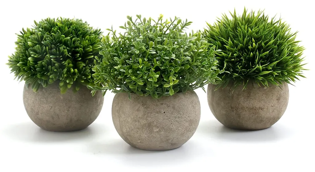 Petites plantes artificielles en gazon synthétique avec pot gris - Lot 3