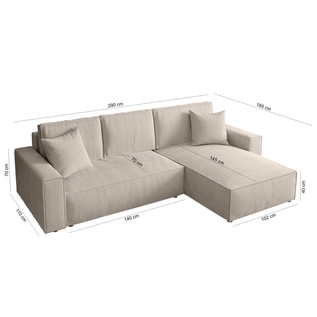 Ecksofa Parys L-form Polsterecke mit Cord-Bezug mit Produktbild 3