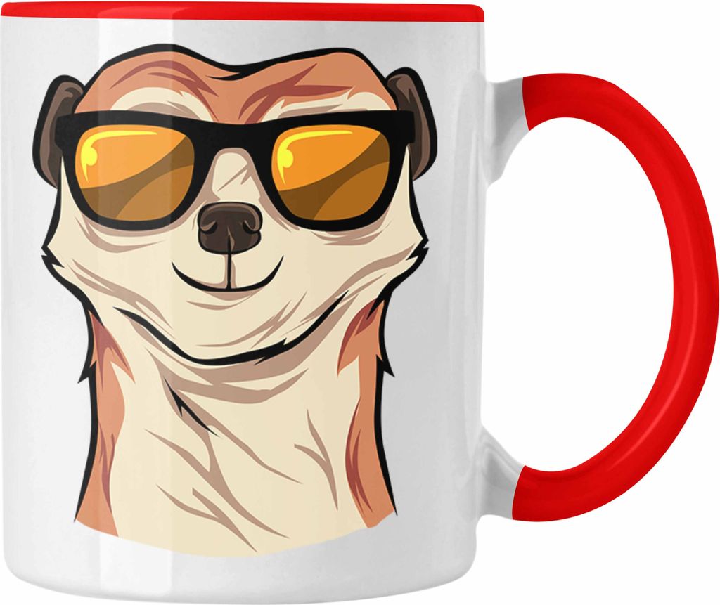 Trendation - Lustige Erdmännchen Sonnenbrille Tasse Geschenk für Tierliebhaber (Rot)