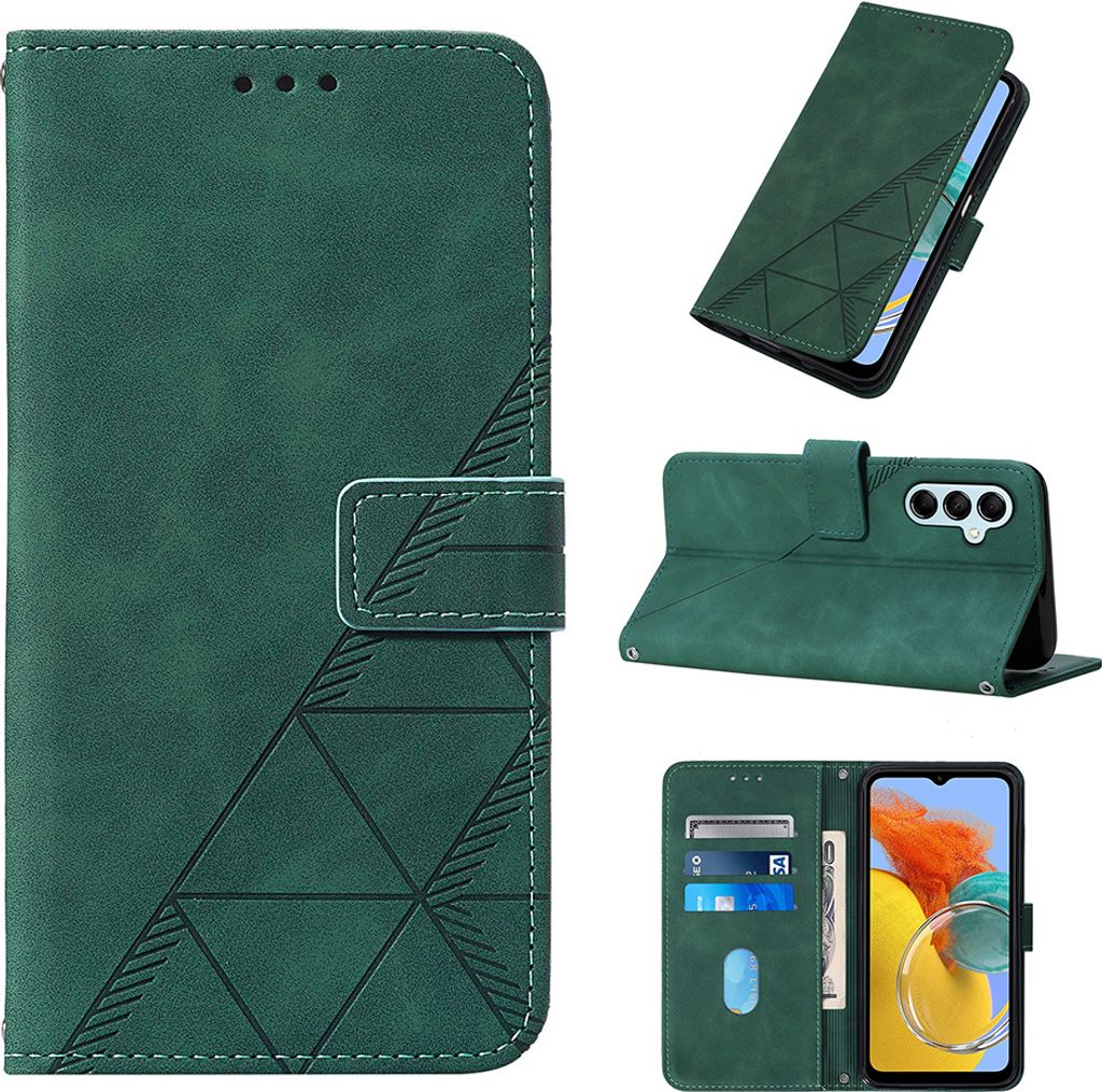 Hülle für Samsung Galaxy M14 5G Prägung Flip Leder Kartenfächer Schutzhülle mit Ständer Grün
