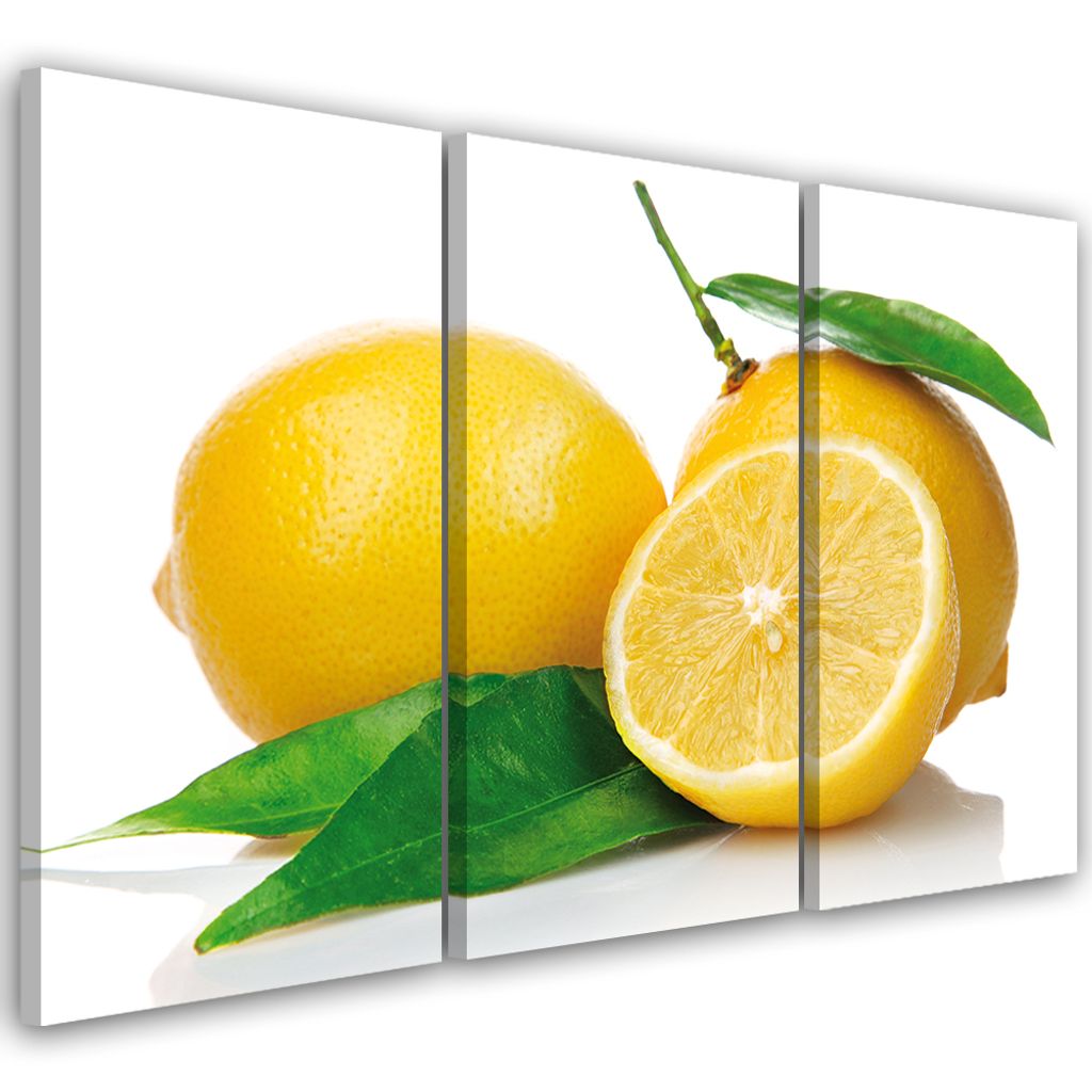 Triptychon auf leinwand lebensmittel & getränke - gelb 60x40 cm Feeby gelb wandbild bereit zum aufhängen