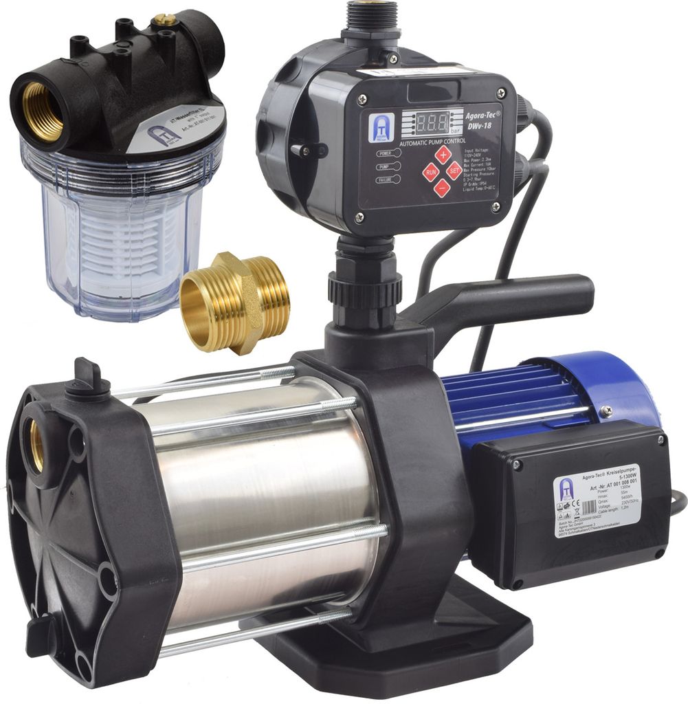 Agora-Tec Hauswasserautomat Hauswasserwerk 5-1300-18DW-1L mit Pumpensteuerung und Vorfilter