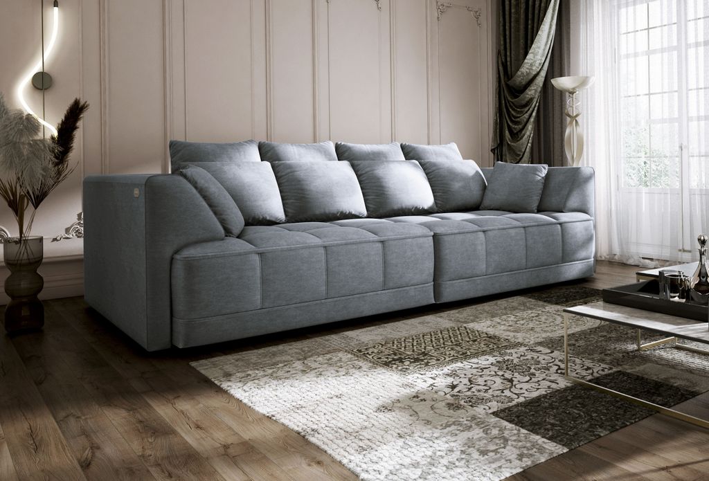 DOMO-HOME Big Sofa TIGA mit Elektrisch Ausziehbaren Sitzflächen 302x136cm| Stilvolle und | Moderne Design für Ihr Wohnzimmer | Komfortable Schlaf...