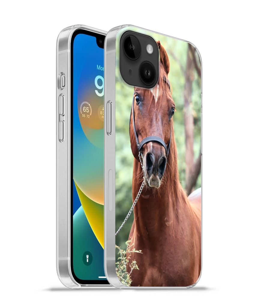 MuchoWow Handyhülle Schutzhülle Hülle für Apple iPhone 14 Plus - Soft case Pferd - Wald - Halfter Silikon Softcase Handy Hülle - Abbildung