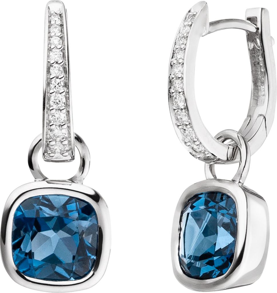 Creolen 585 Gold Weißgold 20 Diamanten Brillanten 2 Blautopase hellblau blau
