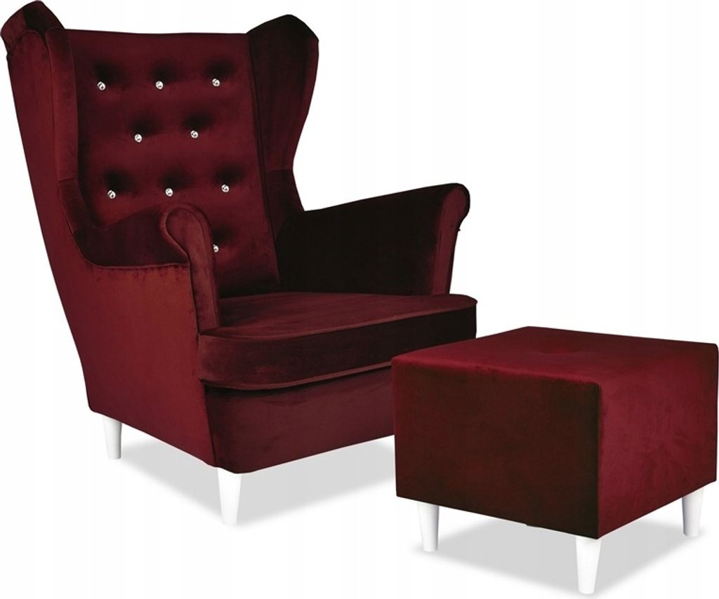Family Meble Ohrensessel mit Hocker Diana Relaxsessel Skandinavisch Bequemer Sessel Loungesessel Fernsehsessel Wohnzimmer Schlafzimmer Büro (ROYAL...