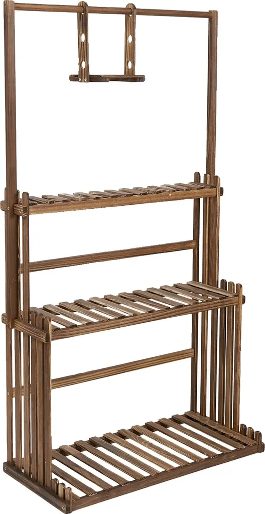 Porte-plante suspendu bois 3 niveaux pour salon et balcon couvert