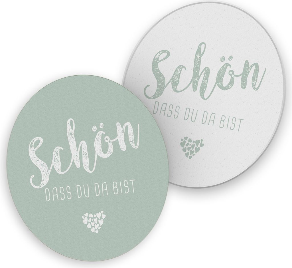 itenga 40x Bierdeckel Untersetzer "Schön dass du da bist" eukalyptus grün
