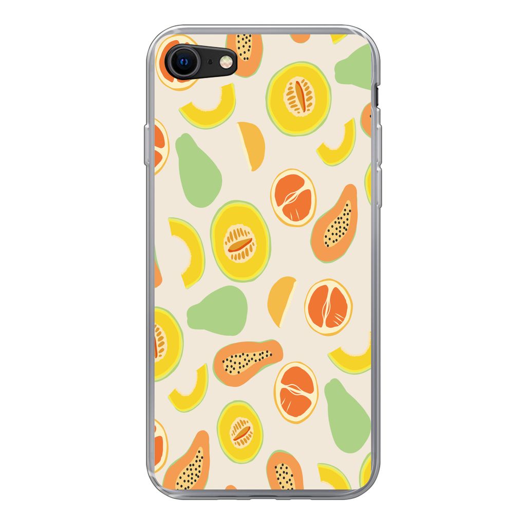 MuchoWow Handyhülle Schutzhülle Hülle für iPhone SE 2020 Obst - Muster - Melone Silikon Softcase Handy Hülle - Kartenbesitzer