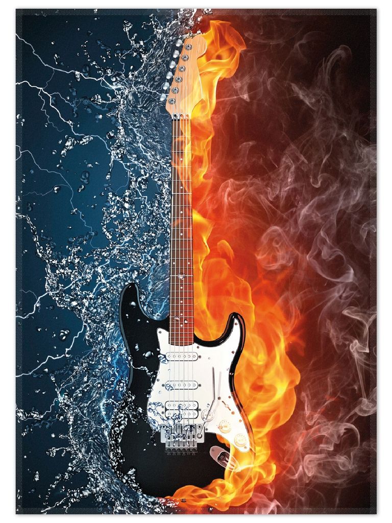 Wallario Premium Teppich, Größe 50 x 70 cm, Feuer-Wasser-Gitarre