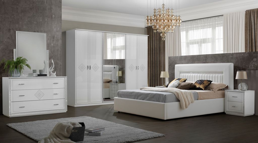 Modernes Schlafzimmer Set New Gemma in Weiß / Silber Produktbild 