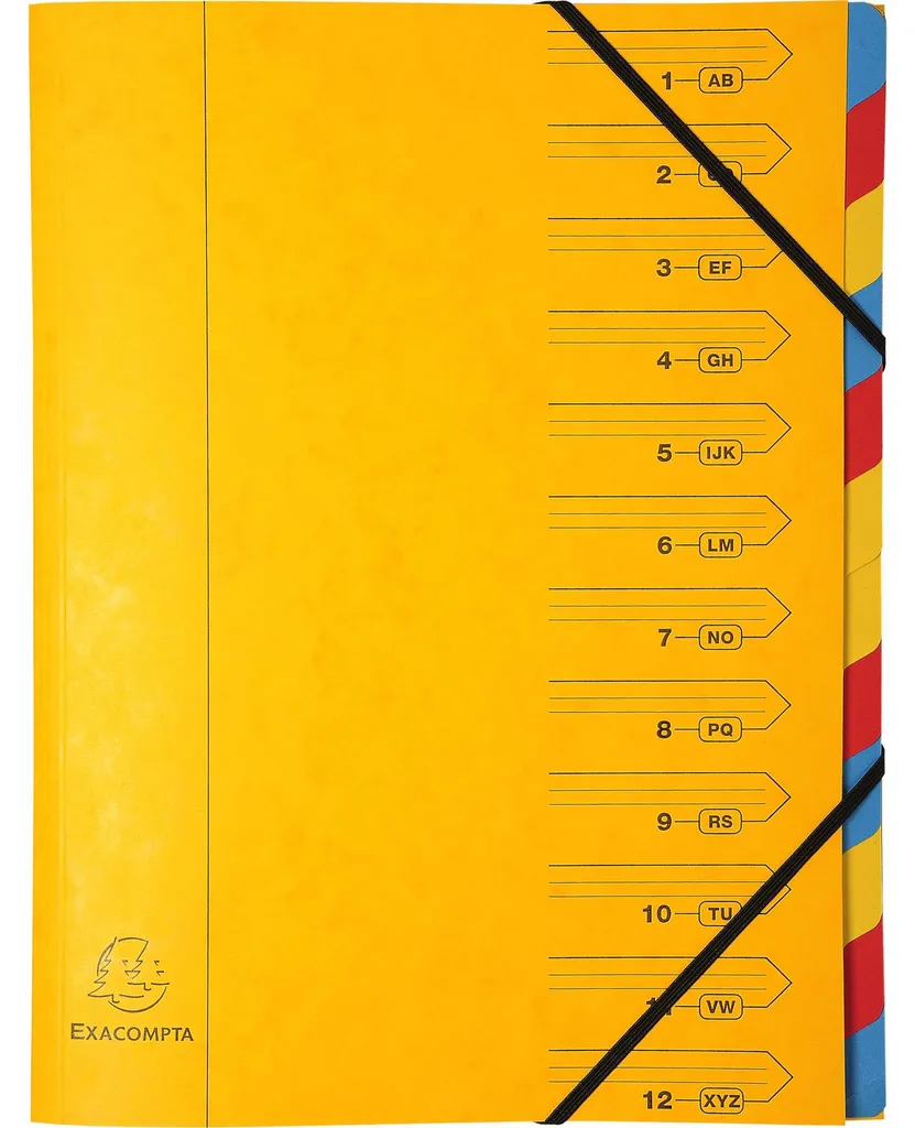 Trieur scolaire 12 compartiments jaune A4 Exacompta pour ranger vos cours