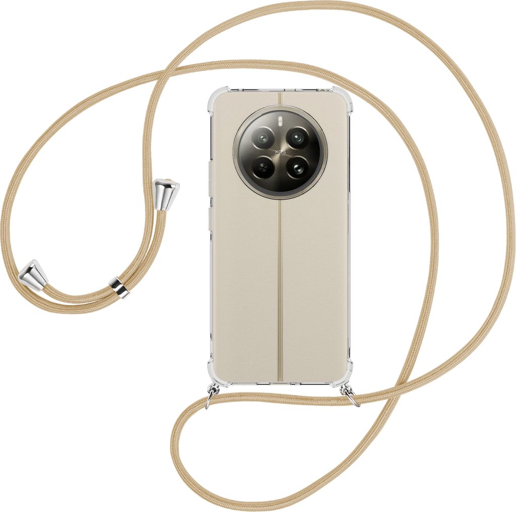 Handykette Backcover-Schutzhülle mit Band (Metall silberfarben) für Realme 12 Plus 5G / Narzo 70 Pro 5G - caramel